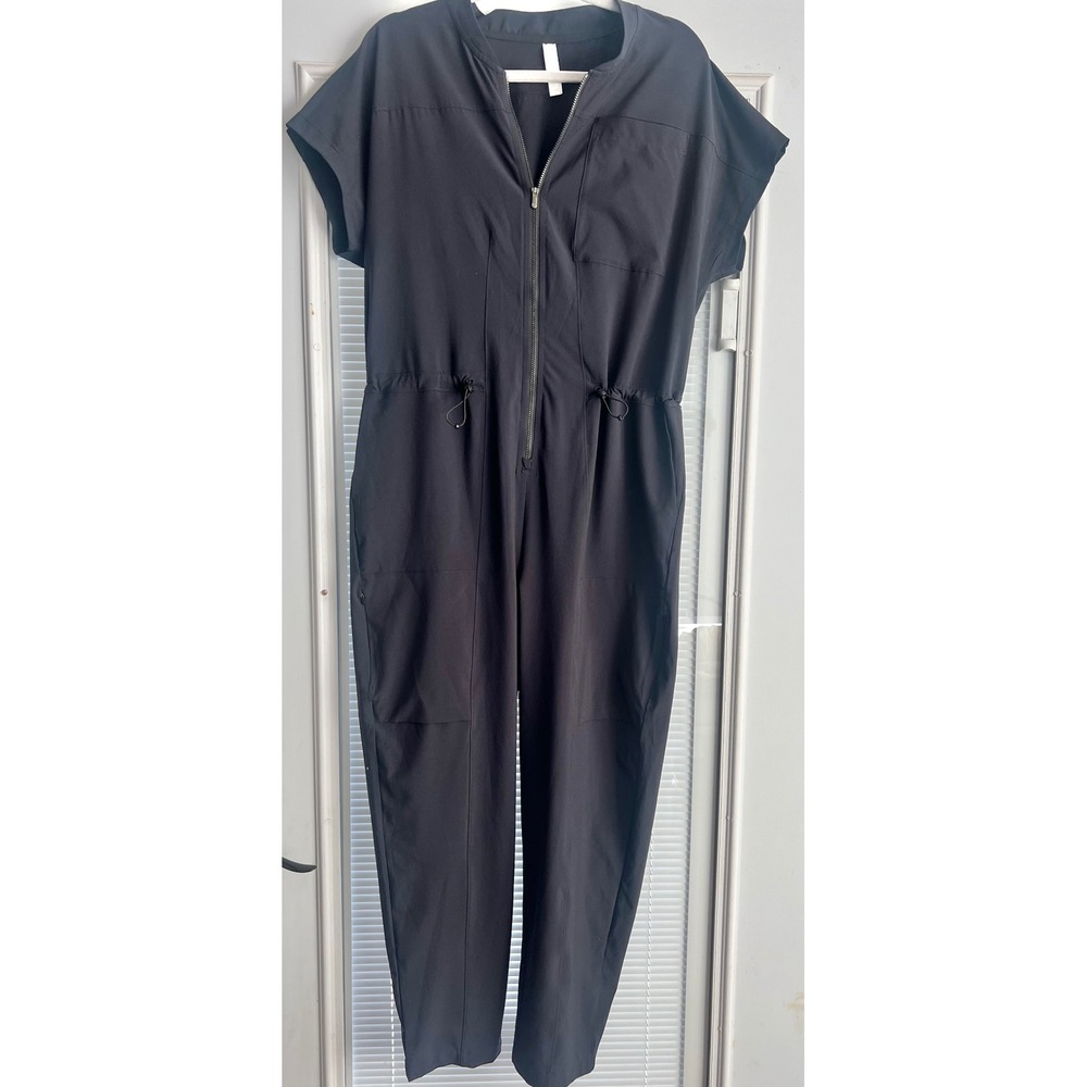 Zella Long Sleeve Stretch Woven Zip Up Jumpsuit Zip Pockets Black Women's Size M